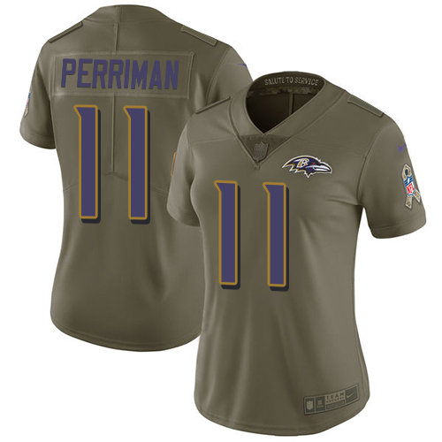 Nike Ravens #11 Breshad Perriman Olive Women's Stitched NFL Limited Salute to Service Jersey - Click Image to Close